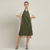 Dakota Dress & Jacket Set - Overlay & Midi Dress - Beige & Olive Green